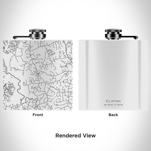Rendered View of Clifton Virginia Map Engraving on 6oz Stainless Steel Flask in White