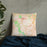 Custom Clifton Virginia Map Throw Pillow in Watercolor on Bedding Against Wall