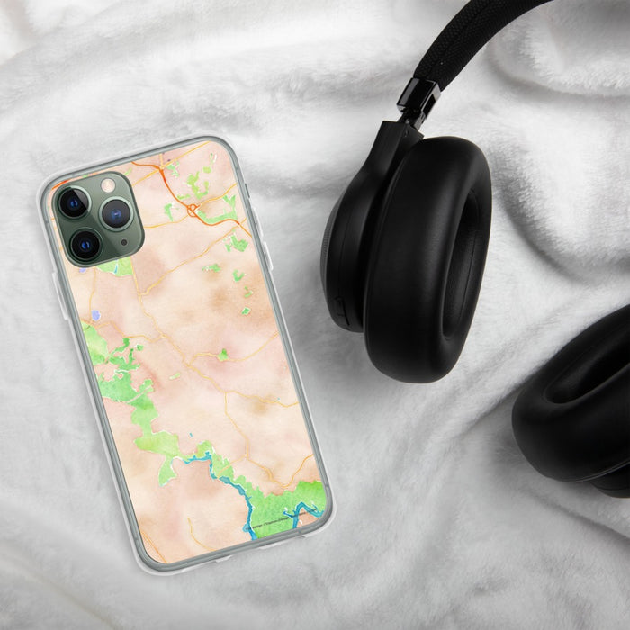 Custom Clifton Virginia Map Phone Case in Watercolor on Table with Black Headphones
