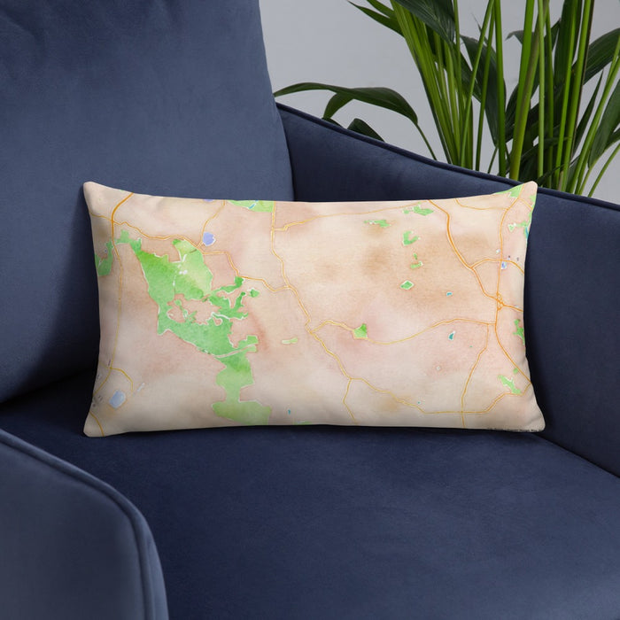 Custom Clifton Virginia Map Throw Pillow in Watercolor on Blue Colored Chair