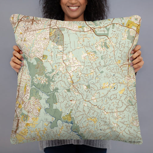 Person holding 22x22 Custom Clifton Virginia Map Throw Pillow in Woodblock