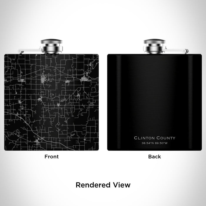 Rendered View of Clinton County Illinois Map Engraving on 6oz Stainless Steel Flask in Black