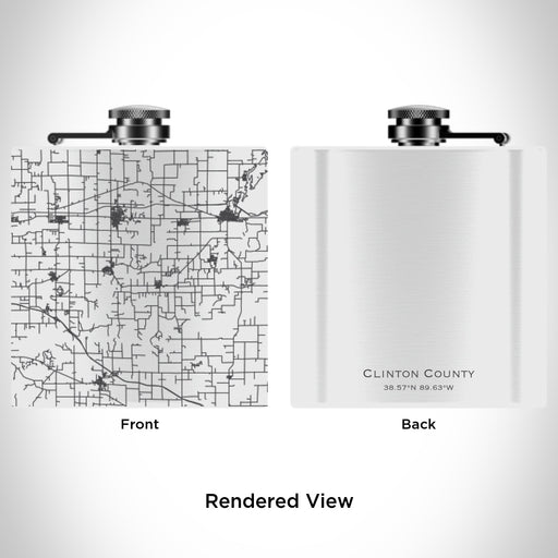 Rendered View of Clinton County Illinois Map Engraving on 6oz Stainless Steel Flask in White