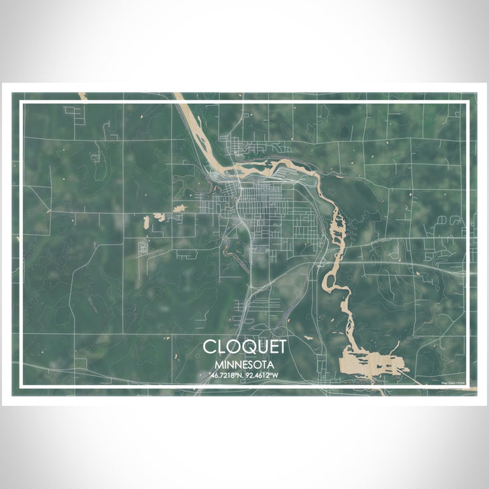 Cloquet Minnesota Map Print Landscape Orientation in Afternoon Style With Shaded Background