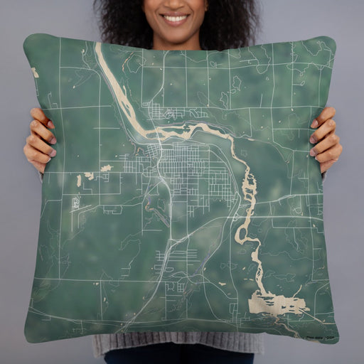 Person holding 22x22 Custom Cloquet Minnesota Map Throw Pillow in Afternoon