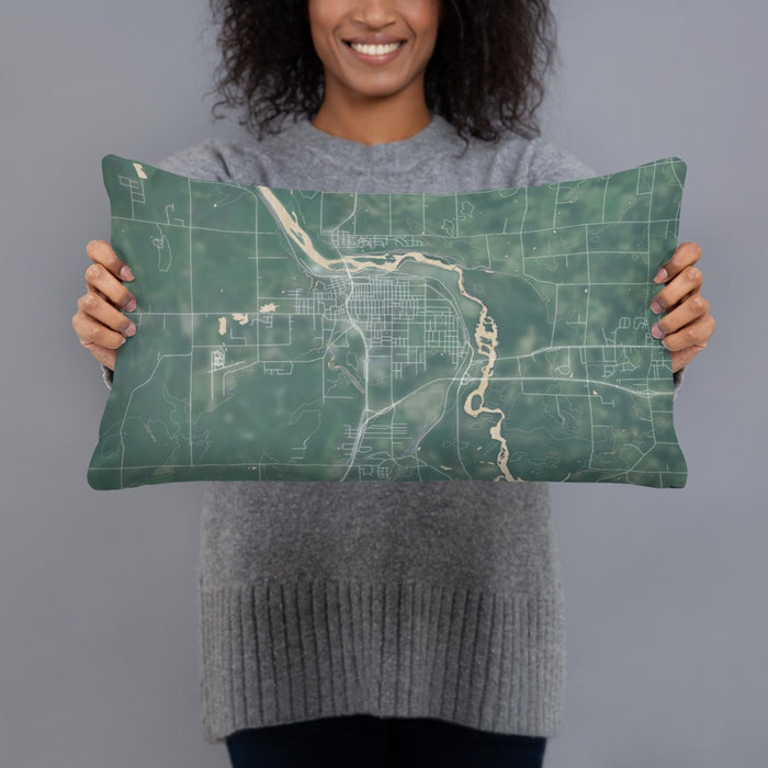 Person holding 20x12 Custom Cloquet Minnesota Map Throw Pillow in Afternoon