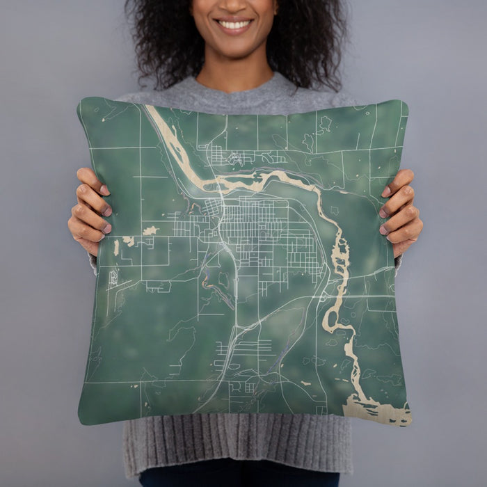 Person holding 18x18 Custom Cloquet Minnesota Map Throw Pillow in Afternoon
