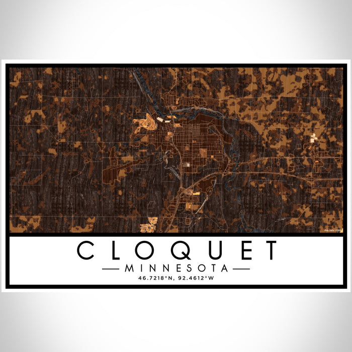Cloquet Minnesota Map Print Landscape Orientation in Ember Style With Shaded Background