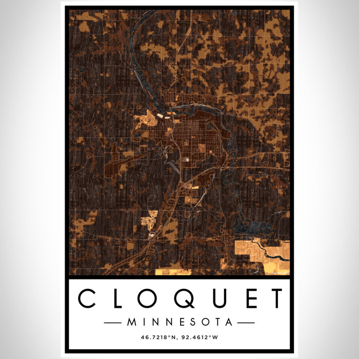 Cloquet Minnesota Map Print Portrait Orientation in Ember Style With Shaded Background