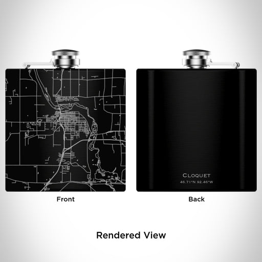 Rendered View of Cloquet Minnesota Map Engraving on 6oz Stainless Steel Flask in Black
