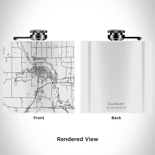 Rendered View of Cloquet Minnesota Map Engraving on 6oz Stainless Steel Flask in White