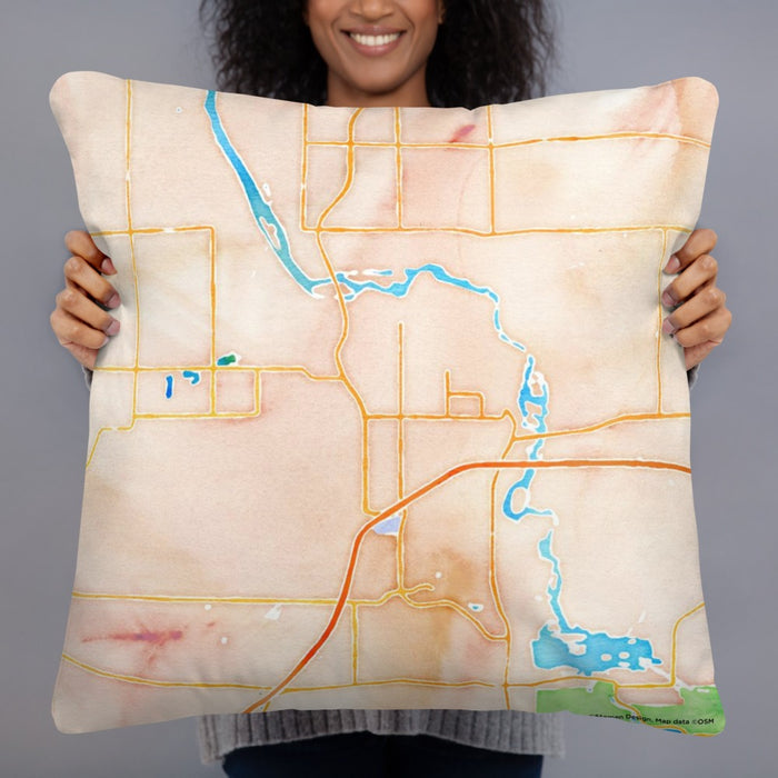 Person holding 22x22 Custom Cloquet Minnesota Map Throw Pillow in Watercolor