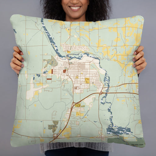 Person holding 22x22 Custom Cloquet Minnesota Map Throw Pillow in Woodblock