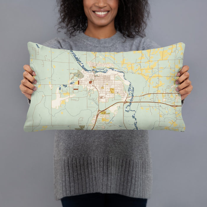 Person holding 20x12 Custom Cloquet Minnesota Map Throw Pillow in Woodblock