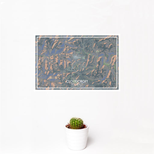 12x18 Cloudcroft New Mexico Map Print Landscape Orientation in Afternoon Style With Small Cactus Plant in White Planter