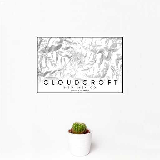 12x18 Cloudcroft New Mexico Map Print Landscape Orientation in Classic Style With Small Cactus Plant in White Planter