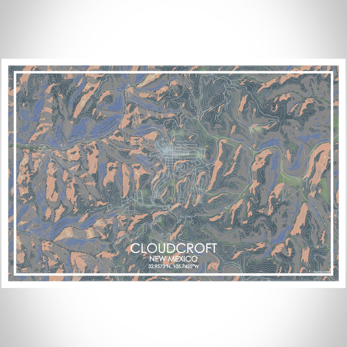 Cloudcroft New Mexico Map Print Landscape Orientation in Afternoon Style With Shaded Background