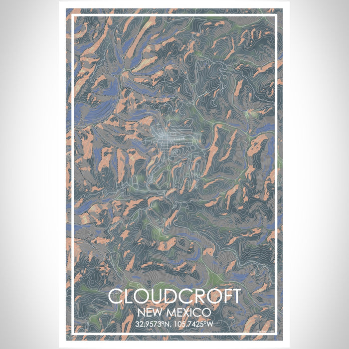 Cloudcroft New Mexico Map Print Portrait Orientation in Afternoon Style With Shaded Background