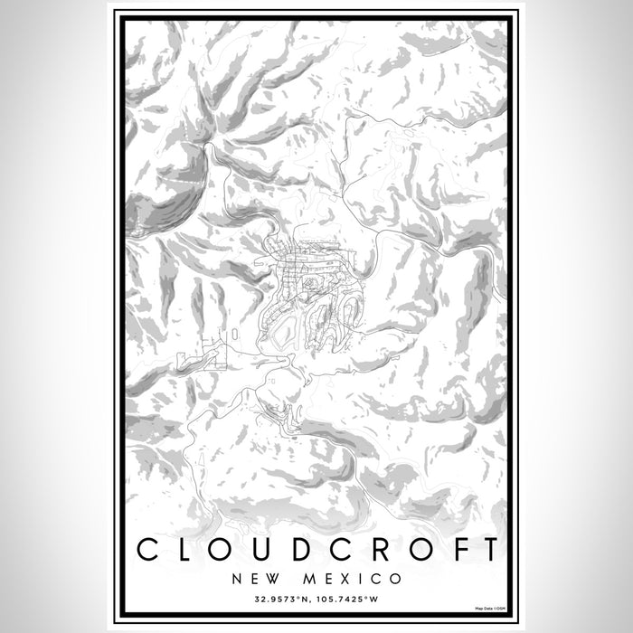 Cloudcroft New Mexico Map Print Portrait Orientation in Classic Style With Shaded Background