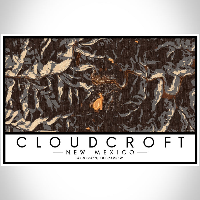 Cloudcroft New Mexico Map Print Landscape Orientation in Ember Style With Shaded Background