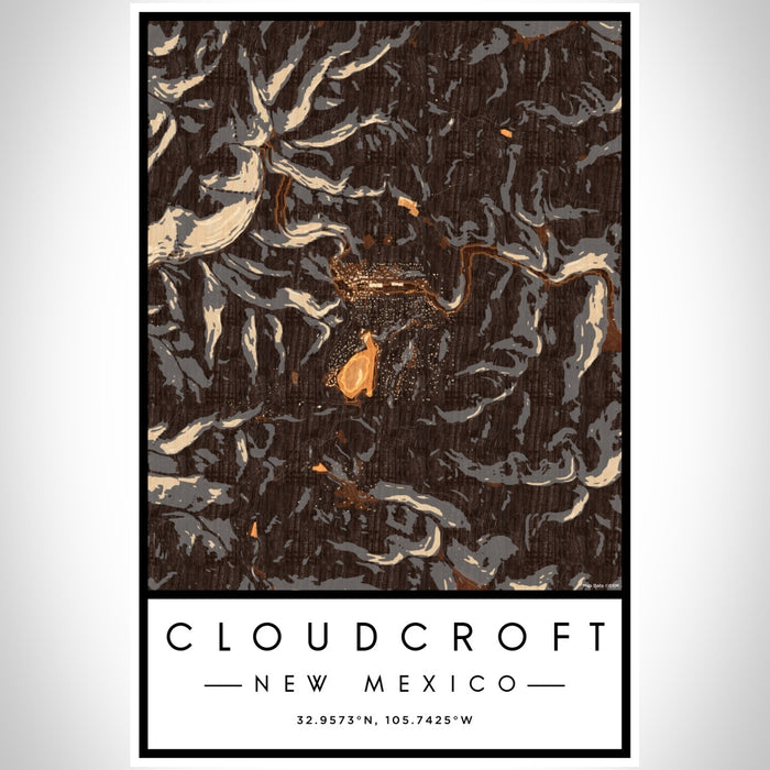 Cloudcroft New Mexico Map Print Portrait Orientation in Ember Style With Shaded Background