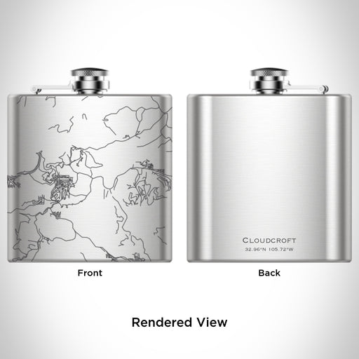 Rendered View of Cloudcroft New Mexico Map Engraving on 6oz Stainless Steel Flask