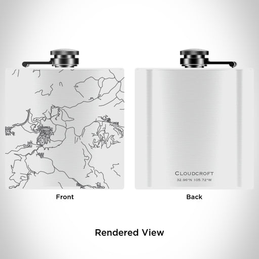 Rendered View of Cloudcroft New Mexico Map Engraving on 6oz Stainless Steel Flask in White