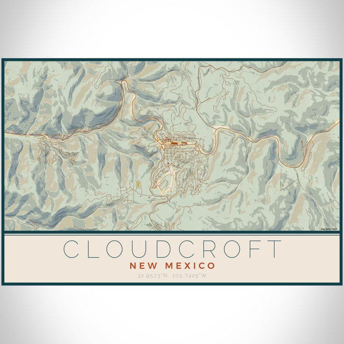 Cloudcroft New Mexico Map Print Landscape Orientation in Woodblock Style With Shaded Background