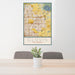 24x36 Clovis California Map Print Portrait Orientation in Woodblock Style Behind 2 Chairs Table and Potted Plant