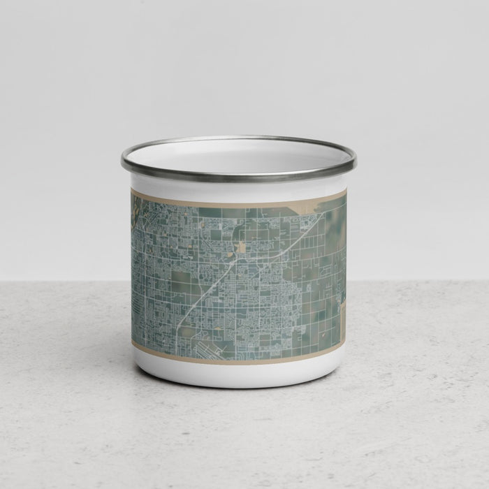 Front View Custom Clovis California Map Enamel Mug in Afternoon