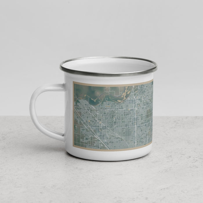 Left View Custom Clovis California Map Enamel Mug in Afternoon