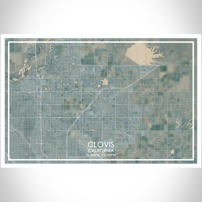 Clovis California Map Print Landscape Orientation in Afternoon Style With Shaded Background