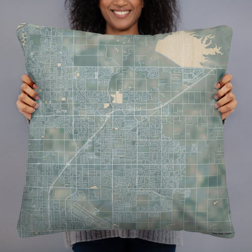 Person holding 22x22 Custom Clovis California Map Throw Pillow in Afternoon