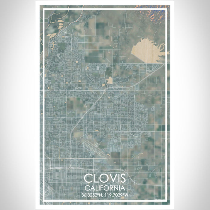 Clovis California Map Print Portrait Orientation in Afternoon Style With Shaded Background