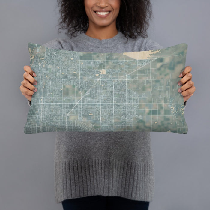Person holding 20x12 Custom Clovis California Map Throw Pillow in Afternoon