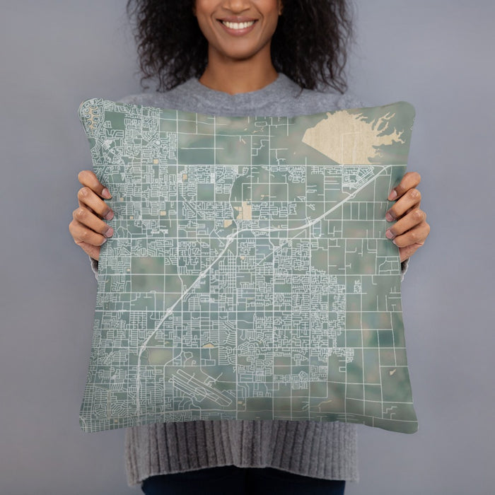 Person holding 18x18 Custom Clovis California Map Throw Pillow in Afternoon