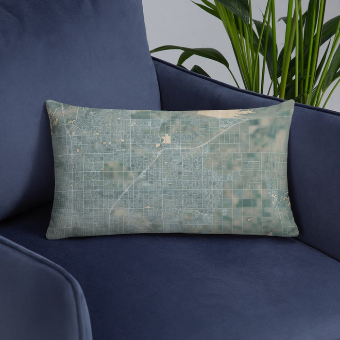 Custom Clovis California Map Throw Pillow in Afternoon on Blue Colored Chair
