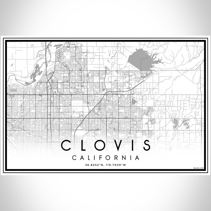 Clovis California Map Print Landscape Orientation in Classic Style With Shaded Background
