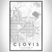 Clovis California Map Print Portrait Orientation in Classic Style With Shaded Background