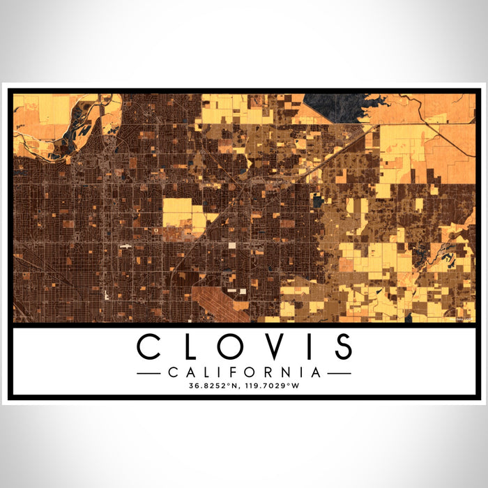 Clovis California Map Print Landscape Orientation in Ember Style With Shaded Background