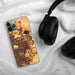 Custom Clovis California Map Phone Case in Ember on Table with Black Headphones