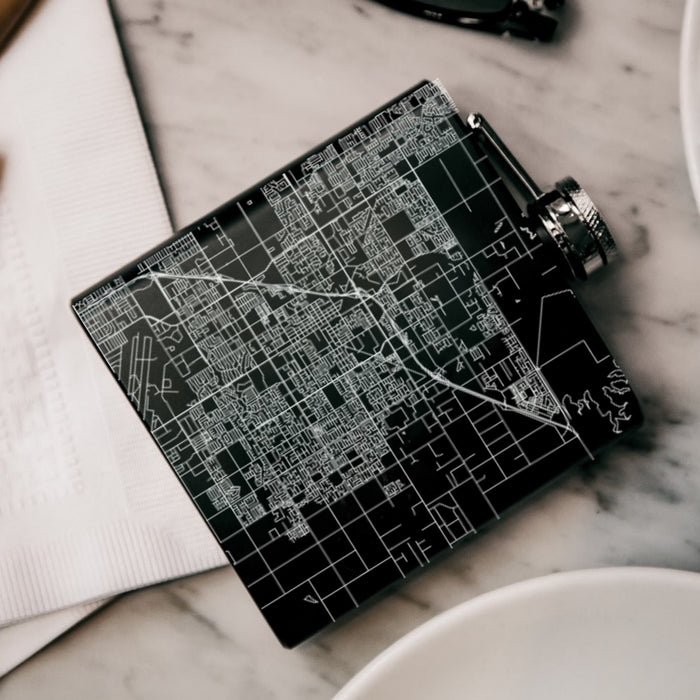 Clovis California Custom Engraved City Map Inscription Coordinates on 6oz Stainless Steel Flask in Black