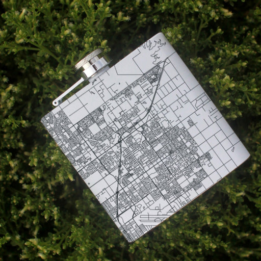 Clovis California Custom Engraved City Map Inscription Coordinates on 6oz Stainless Steel Flask in White
