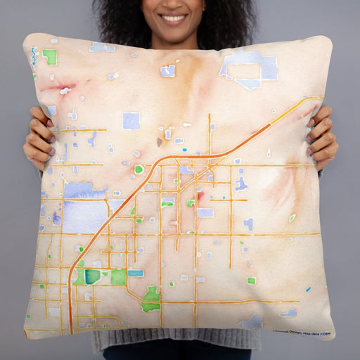 Person holding 22x22 Custom Clovis California Map Throw Pillow in Watercolor