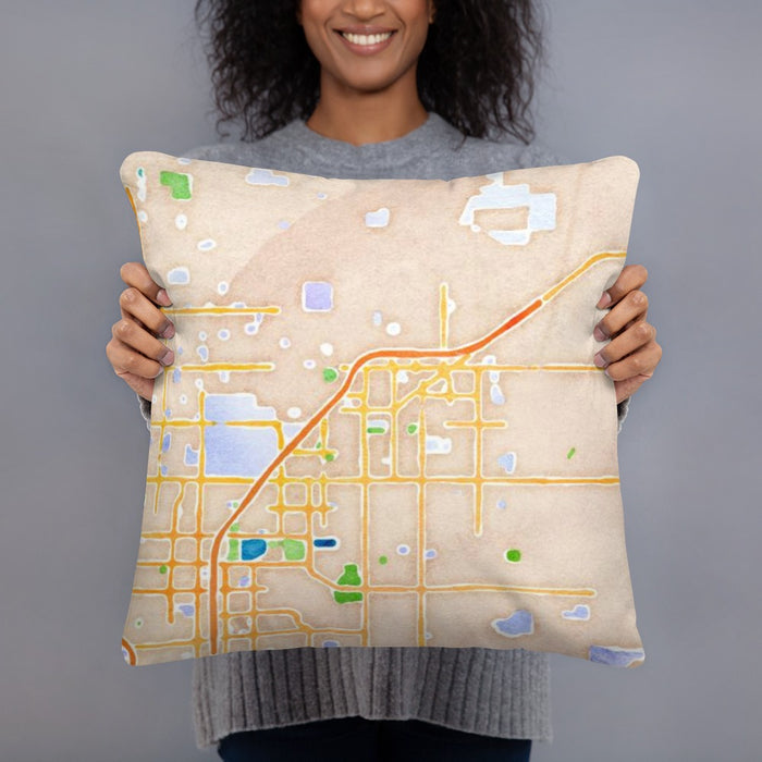 Person holding 18x18 Custom Clovis California Map Throw Pillow in Watercolor