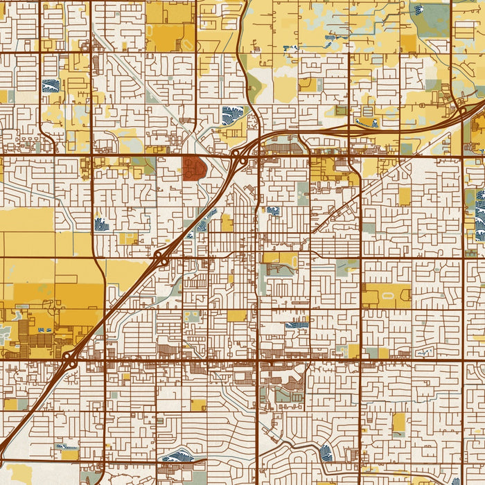 Clovis California Map Print in Woodblock Style Zoomed In Close Up Showing Details