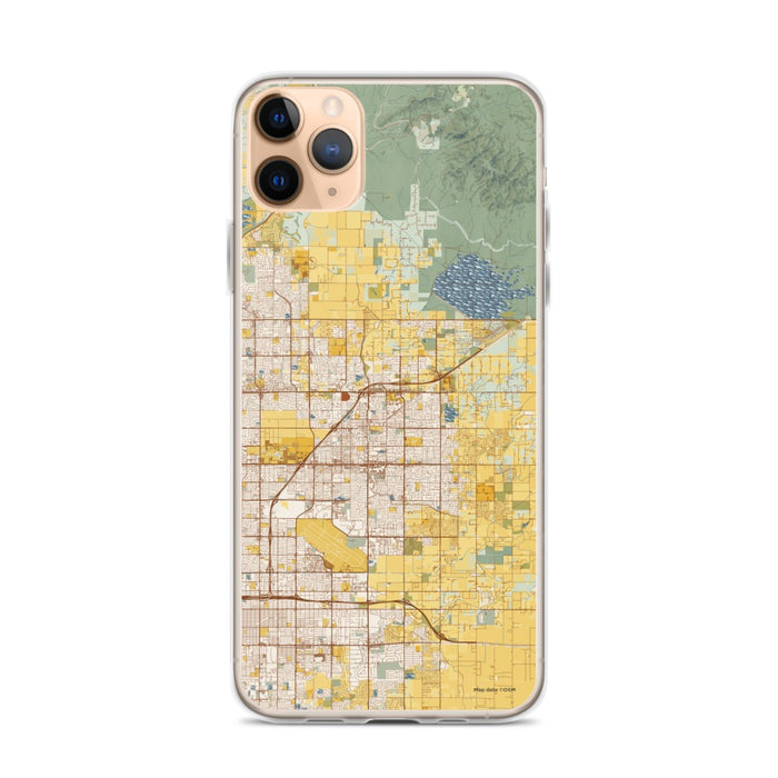Custom iPhone 11 Pro Max Clovis California Map Phone Case in Woodblock