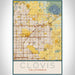 Clovis California Map Print Portrait Orientation in Woodblock Style With Shaded Background