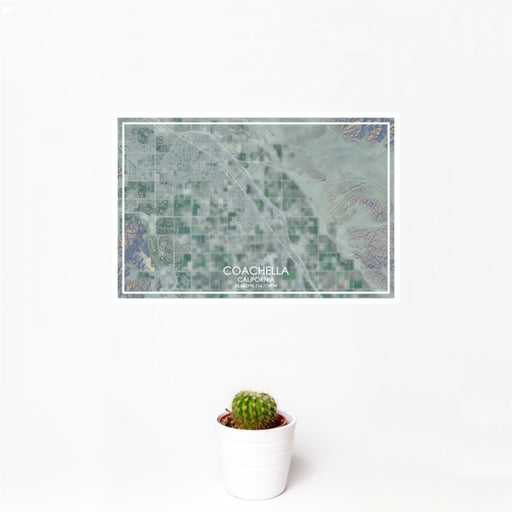 12x18 Coachella California Map Print Landscape Orientation in Afternoon Style With Small Cactus Plant in White Planter