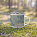 Right View Custom Coachella California Map Enamel Mug in Afternoon on Grass With Trees in Background